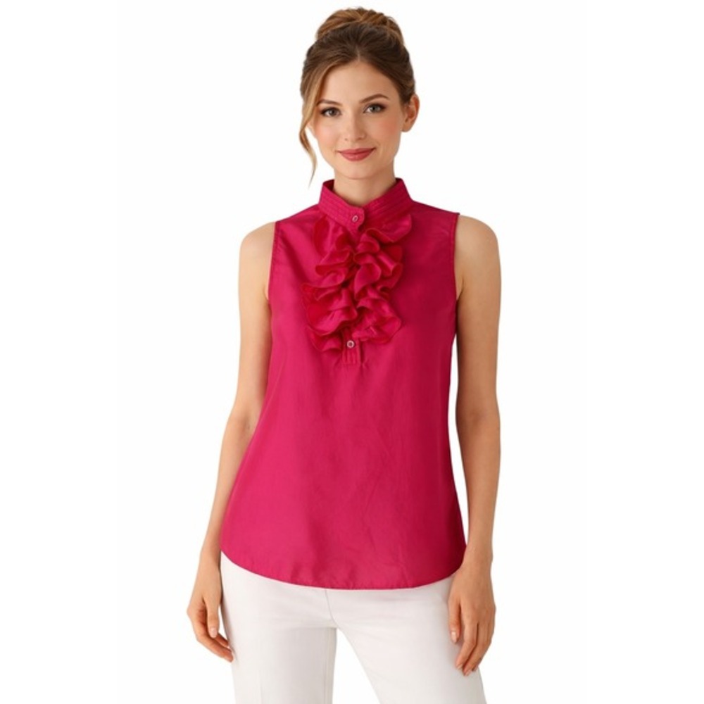 Marisa‎ Christina Womens Pink 100% Silk Ruffle Neck Sleeveless Blouse Top Large